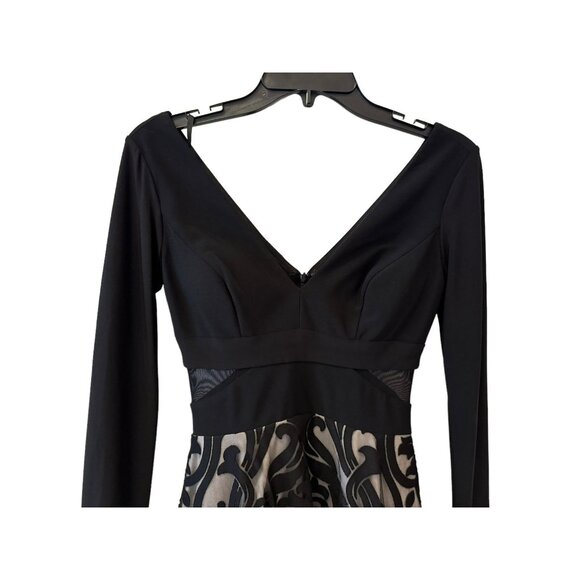 Avery G Bloomingdale’s Longsleeve Mesh Detailed Cocktail Dress with Flare sz 0 - Picture 3 of 9
